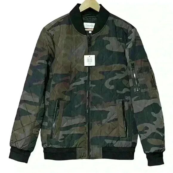 Calvin Klein Quilted Baseball Jacket S Camo Diamond Stitch  Full Zip Pockets NWT - Picture 3 of 13